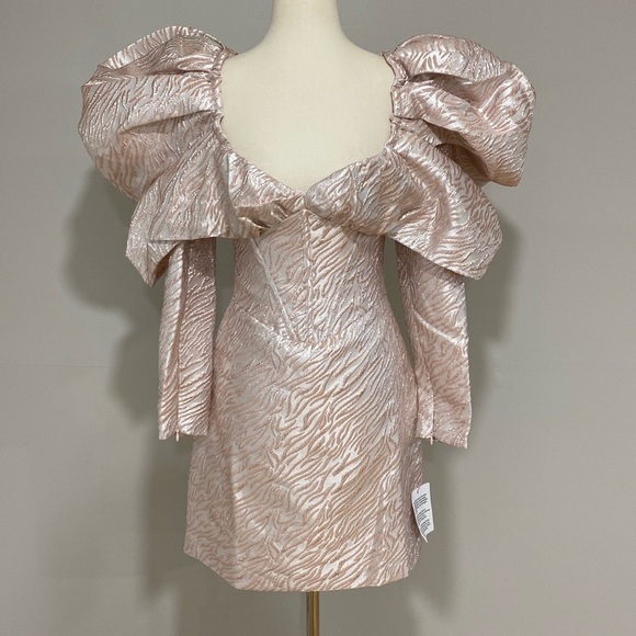 ASOS LUXE V Neck Puff Sleeve Corset Mini Jacquard Dress - Picture 5 of 10